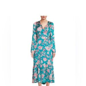Kensie Teal and Pink Floral Long Sleeve Dress